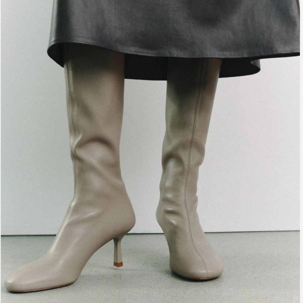 Zara Beige Heeled Boots